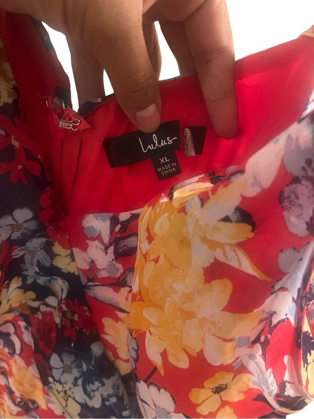 Lulu's Radiant Ruby Red Floral Print Chiffon Dress Multi-Color XL - Picture 6 of 6